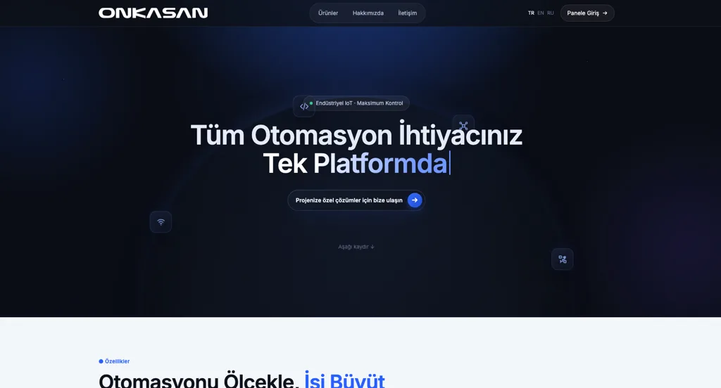 Onkasan Elektronik kurumsal web sitesi ana sayfası