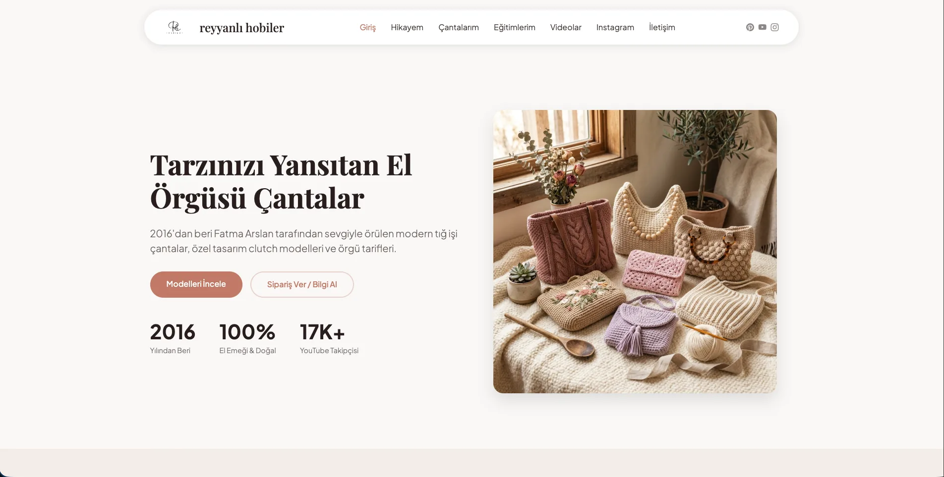 Reyyanlı Hobiler web sitesi ana sayfası